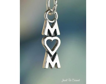 Sterling Silver Mom with Heart for Love Charm Mother Mommy Solid .925