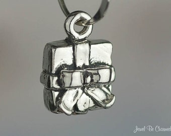 Miniature Sterling Silver Wrapped Gift Present Charm Tiny Solid .925