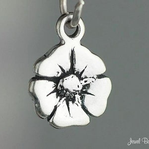 Miniature Sterling Silver Poppy Flower Charm Poppies Tiny Solid .925