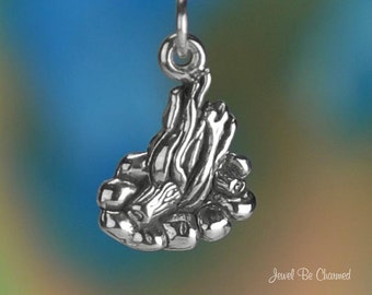 Sterling Silver Campfire Charm Flames Fire Cookout Camping Solid .925