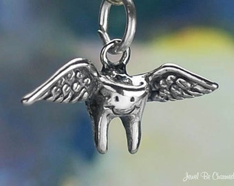 Sterling Silver Tooth Fairy Charm Teeth Dentist Dental Solid .925