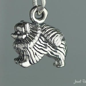 Miniature Sterling Silver Pomeranian Charm Small Tiny 3D Solid .925