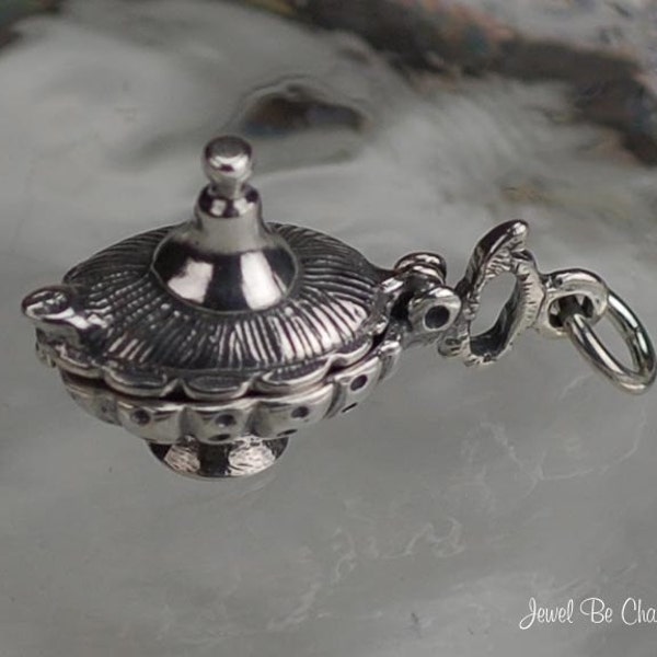 Sterling Silver Magic Lamp Charm Aladdin Genie Movable 3D Solid .925