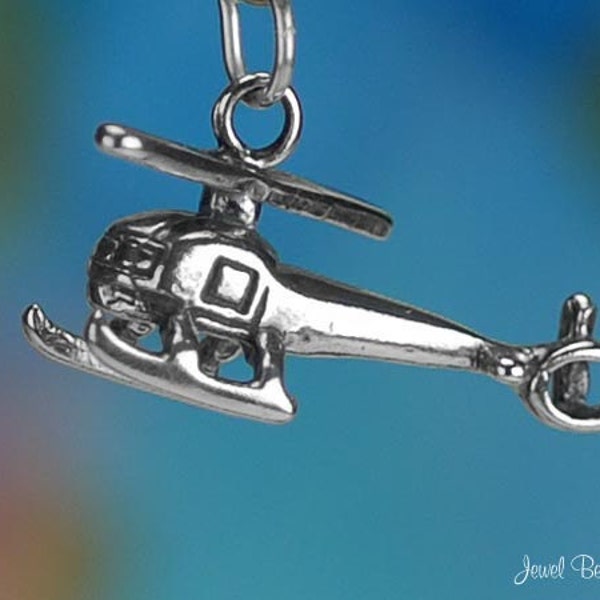 Sterling Silver Helicopter Charm Chopper Flight Vehicle 3D Solid .925