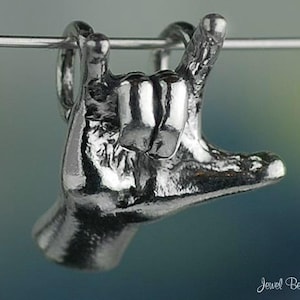 Sterling Silver I Love You ASL Hand Sign Language Pendant 3D Solid 925 ...