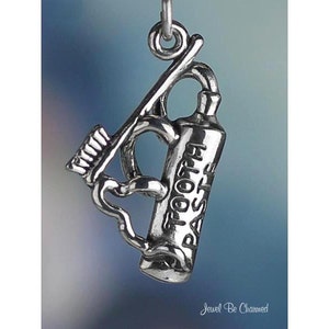 Sterling Silver Toothbrush and Toothpaste Charm Tooth Dental Solid 925