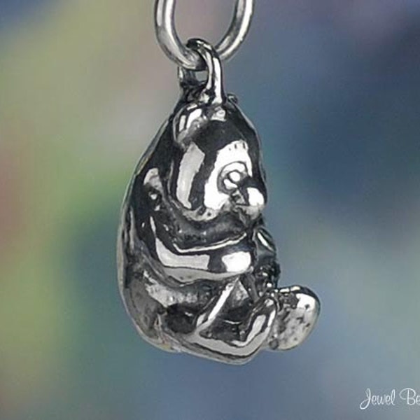 Sterling Silver Panda Charm Panda Bear with Bamboo China 3D Solid 925