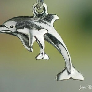 Sterling Silver Dolphin Charm Mother and Baby Dolphins Swim Solid .925