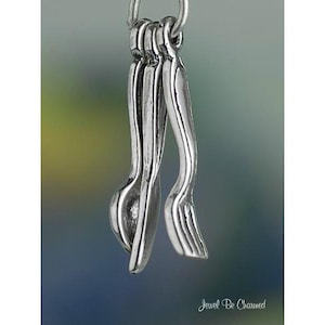 Sterling Silver Set of Utensils Charm Fork Knife Spoon Food Solid .925