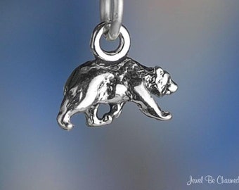 Miniature Sterling Silver Walking Bear Charm Tiny Bears 3D Solid .925