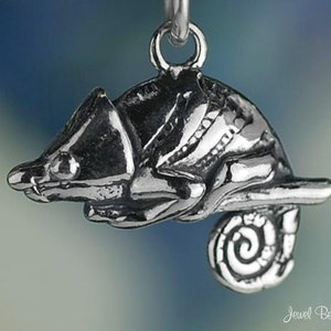 Sterling Silver Chameleon Charm Lizard Reptile Pet 3D Solid .925 image 3