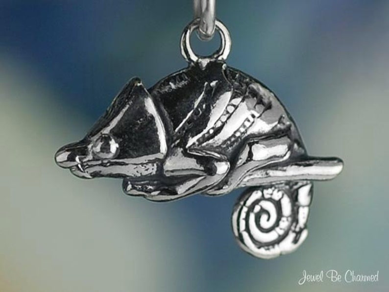 Sterling Silver Chameleon Charm Lizard Reptile Pet 3D Solid .925 image 3