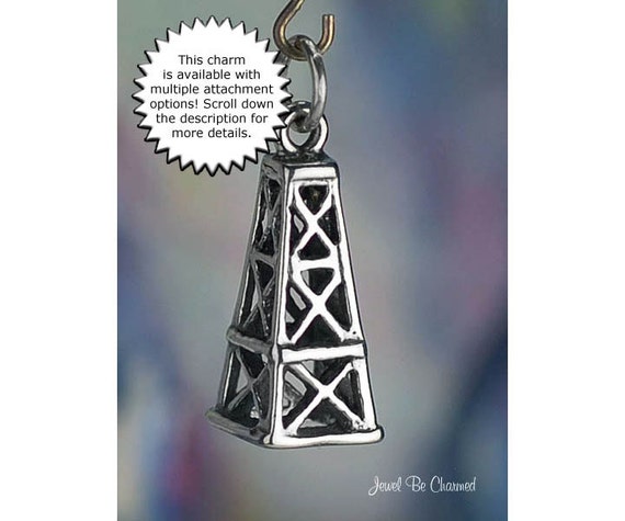 925 Sterling Silver Antiqued Oil Derrick Shaped Pendant