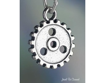 Sterling Silver Gear or Cog Charm Machine or Steampunk 3D Solid .925