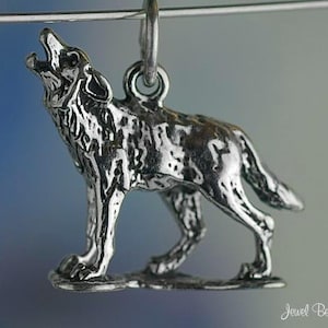 Sterling Silver Wolf Charm Wolves Howling at the Moon 3D Solid .925