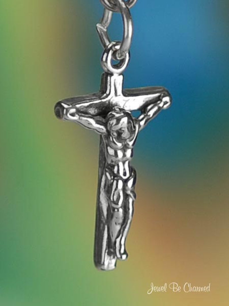 Sterling Silver Jesus on Cross Crucifix Charm Crucifixion 3D Solid 925 ...