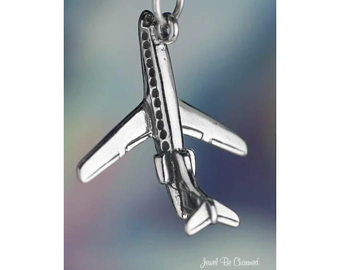 Sterling Silver Jet Plane Airplane Charm Passenger Flight 3D Solid 925 ...