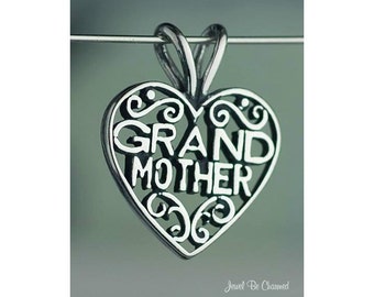Sterling Silver Grandmother Pendant Filigree Heart Grandma Solid .925