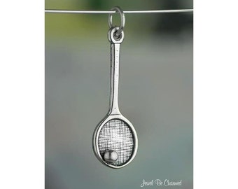 Sterling Silver Tennis Charm Racquet Racket and Ball 3D Solid .925