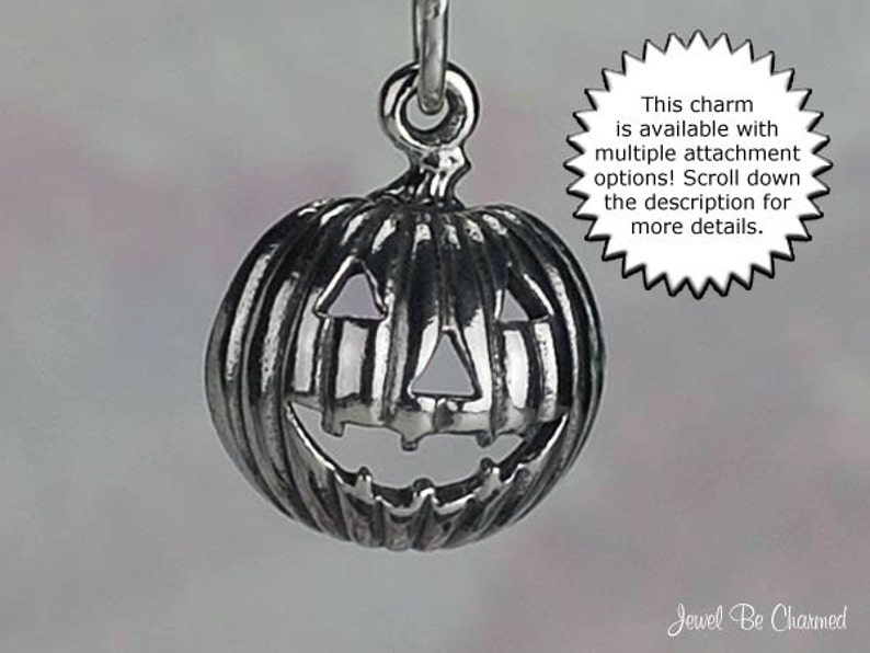 Sterling Silver Jack-o-Lantern Pumpkin Charm Halloween Solid .925 image 2