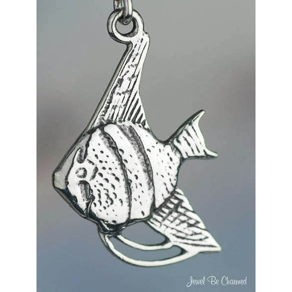 Sterling Silver Swimming Angelfish Charm Aquarium Fish 3D Solid .925