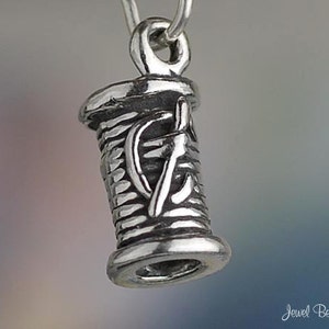 Sterling Silver Spool of Thread Charm Needle Sewing Small 3D Solid 925