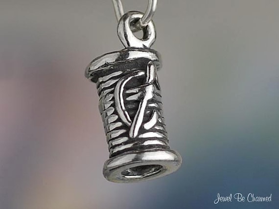 Sterling Silver Spool of Thread Charm Needle Sewing Small 3D Solid 925