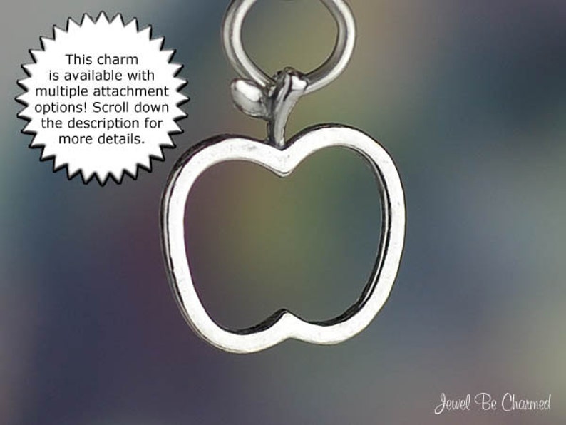 Sterling Silver Apple Outline Charm Food or For Teachers Solid .925 image 2