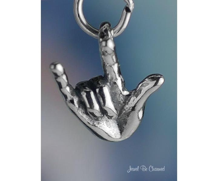 925 Sterling Silver I Love You Hand Sign Language Charm Pendant 