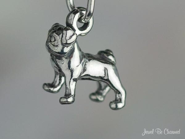 Miniature Sterling Silver Pug Charm Pugs Very Small Tiny 3D Solid .925