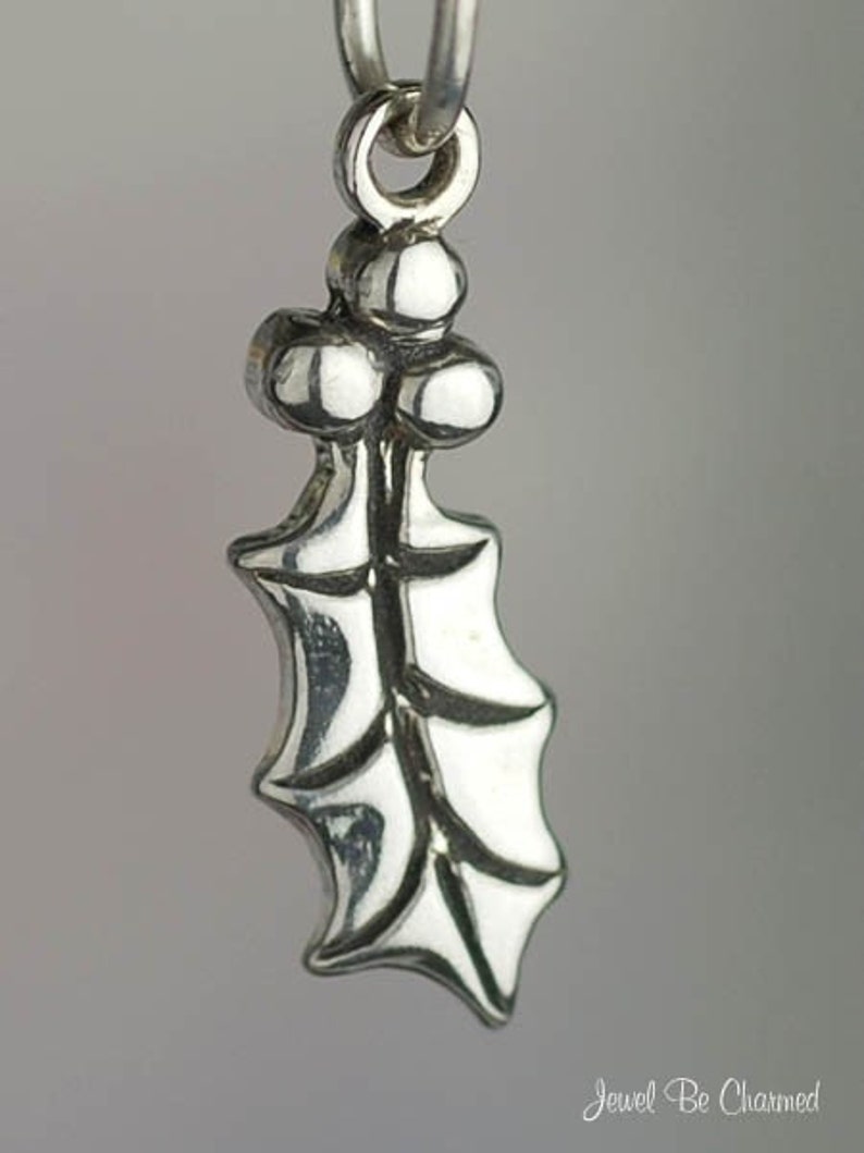 Sterling Silver Holly Leaf Charm Leaves and Berries Holiday Solid .925 image 3