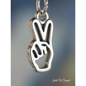 Sterling Silver Victory or Peace Sign Charm Hand Symbol Solid .925