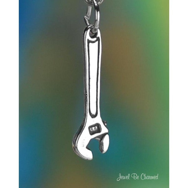 Charm de llave inglesa de plata de ley, herramienta manual, llave inglesa en forma de media luna, 3D, plata maciza .925