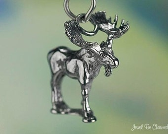 Sterling Silver Moose Charm Woodland Maine Canada Alaska 3D Solid .925
