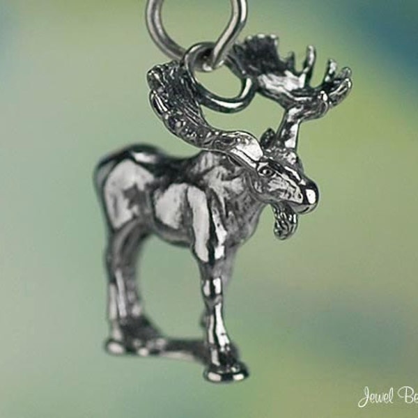 Sterling Silver Moose Charm Woodland Maine Canada Alaska 3D Solid .925