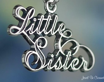 Sterling Silver Little Sister Charm Family Relative Sisters Solid .925