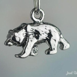 Sterling Silver Walking Bears Grizzly Bear Charm Nature 3D Solid .925