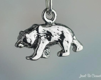 Sterling Silver Walking Bears Grizzly Bear Charm Nature 3D Solid .925