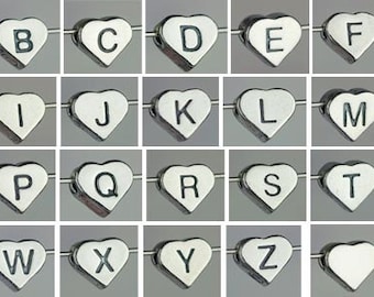 Miniature Sterling Silver Heart Bead Alphabet A-Z Letter Solid .925