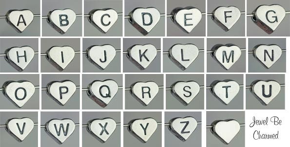 Miniature Sterling Silver Heart Bead Alphabet A-Z Letter Solid .925