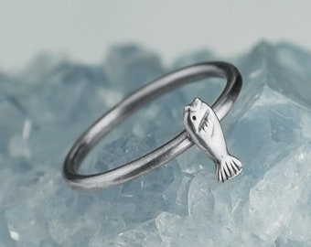 Sterling Silver Little Fish Ring Solid .925 Fishing Rings Custom Sizes