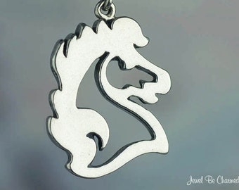 Sterling Silver Horse Head Silhouette Charm Large Fancy Solid .925