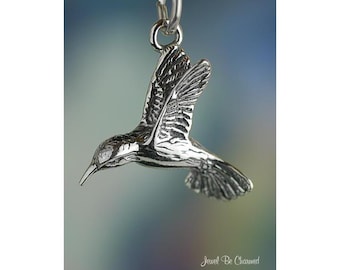 Sterling Silver Hummingbird Charm Flying Pretty Bird Garden Solid .925