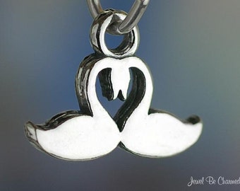 Sterling Silver Swan Charm Silhouette Swans Heart for Love Solid .925