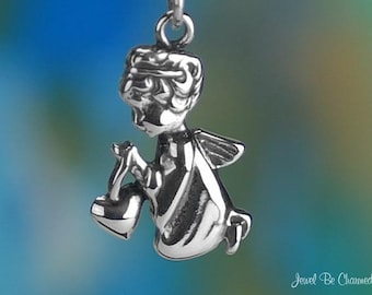 Sterling Silver Cherub or Child Angel Charm with Heart Solid .925