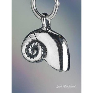 Pode incluir: Um berloque de prata em forma de concha de nautilus. O berloque tem um design em espiral detalhado e est&aacute; preso a um anel de salto de prata.