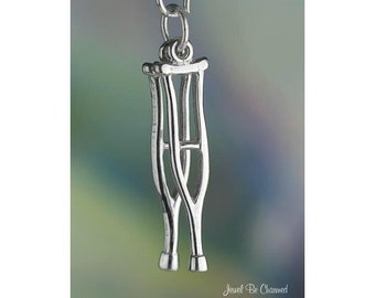 Movable Sterling Silver Crutches Charm Injury Patient Doctor Solid 925