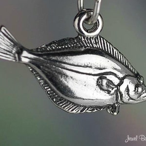 Sterling Silver Pacific Halibut Charm Halibuts Fish Ocean 3D Solid 925
