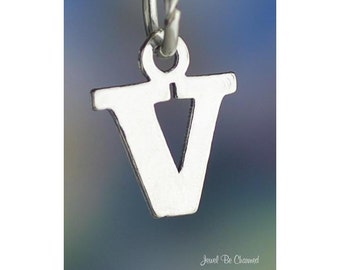 Sterling Silver Small Letter V Charm Initial Capital Letters Solid 925