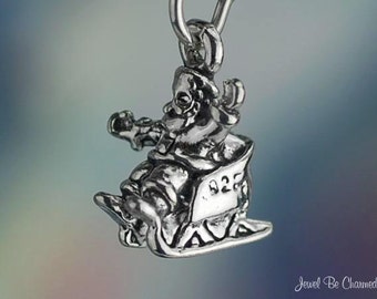 Sterling Silver Santa Claus Sleigh Charm Christmas Eve Tiny Solid .925